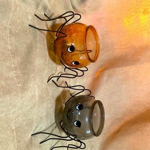 2 Halloween spider candle holders